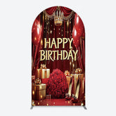 Aperturee - Aperturee Gold Burgundy Gift Box Rose Birthday Arch Backdrop